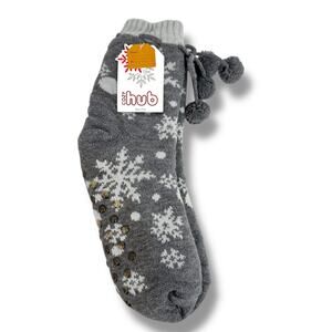 Cozy Hub non skid slipper socks snowflake with pompom winter gray white NEW
